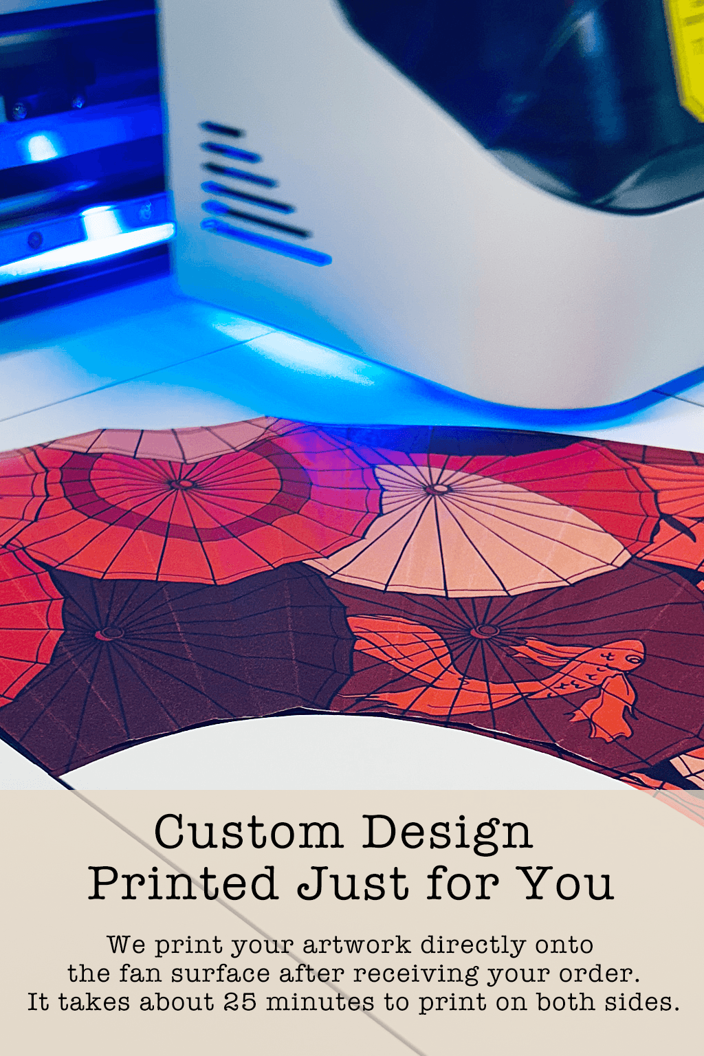 Custom Printed Folding Fan with Your Design – Handmade – Custom Printed Asian Style Cooling Fan – Made in California, USA – Wedding Gift