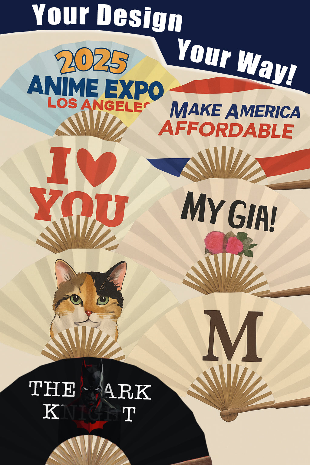 Custom Printed Folding Fan with Your Design – Handmade – Custom Printed Asian Style Cooling Fan – Made in California, USA – Wedding Gift