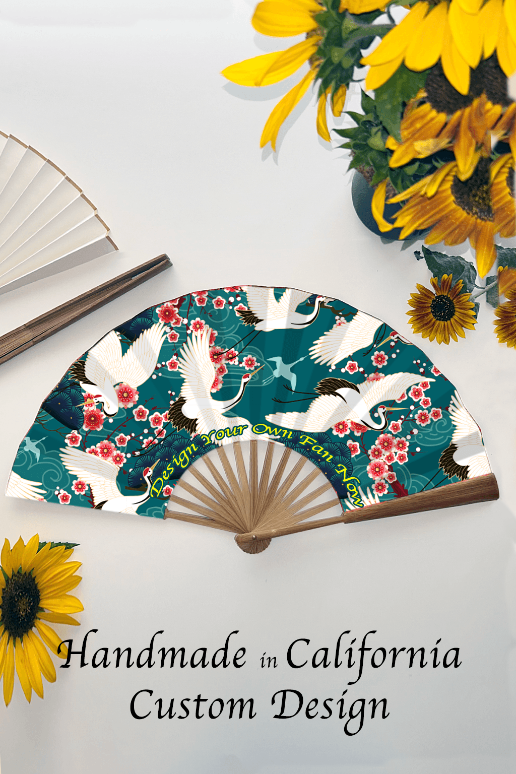 Custom Printed Folding Fan with Your Design – Handmade – Custom Printed Asian Style Cooling Fan – Made in California, USA – Wedding Gift